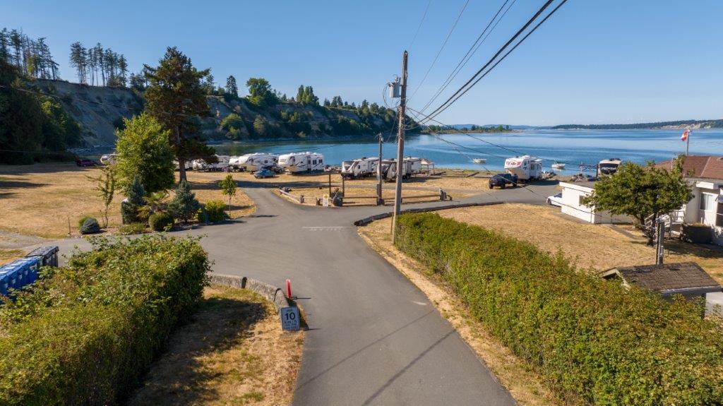 Road leading down to the lower waterfront sites at Beachcomber RV Park