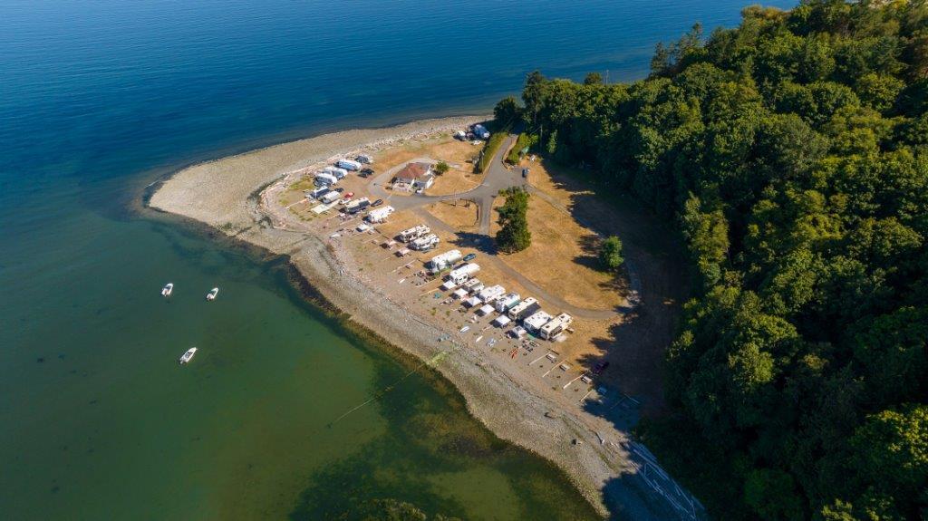 Elevated view of Beachcomber RV Park and the shoreline