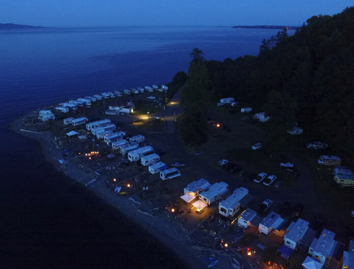 Evening lights from RV sites along the Beachcomber shoreline