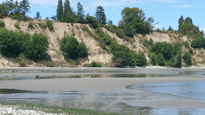 Low tide below the bluffs at Beachcomber RV Park
